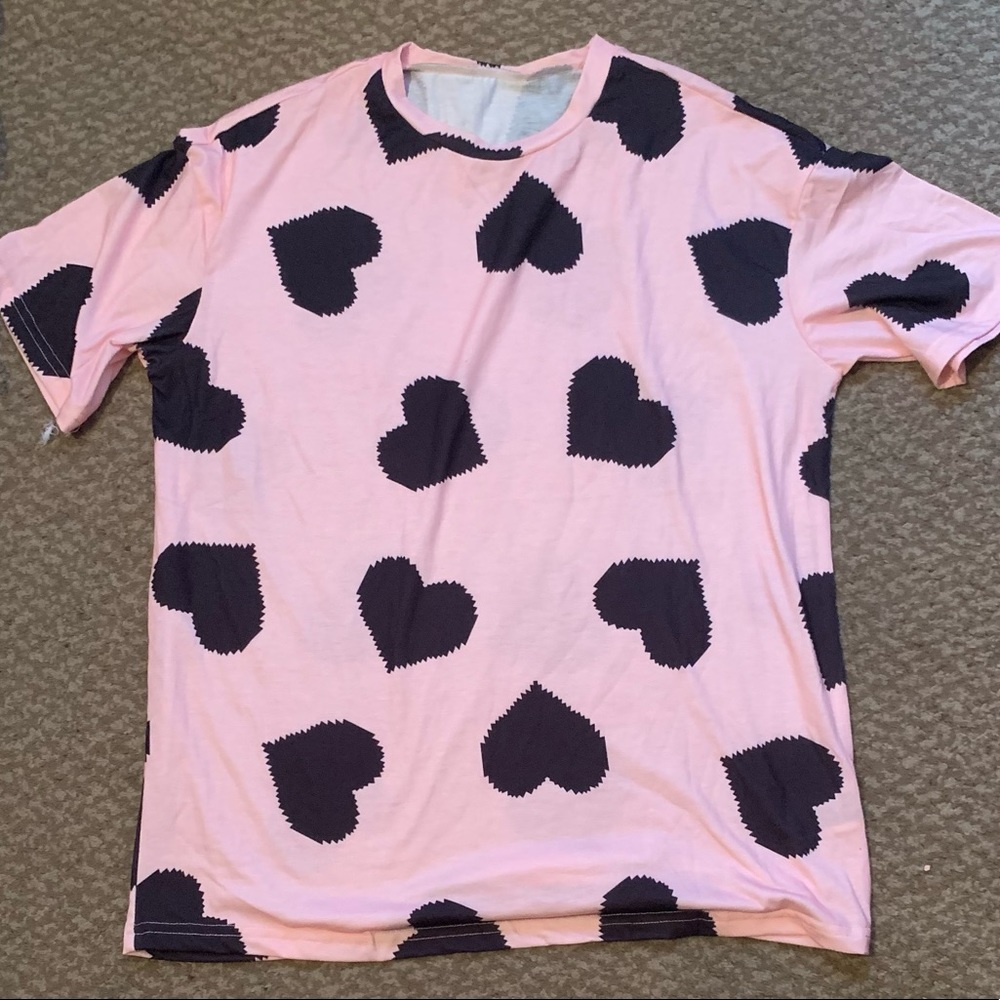 SHEIN Heart Print Drop Shoulder Tee